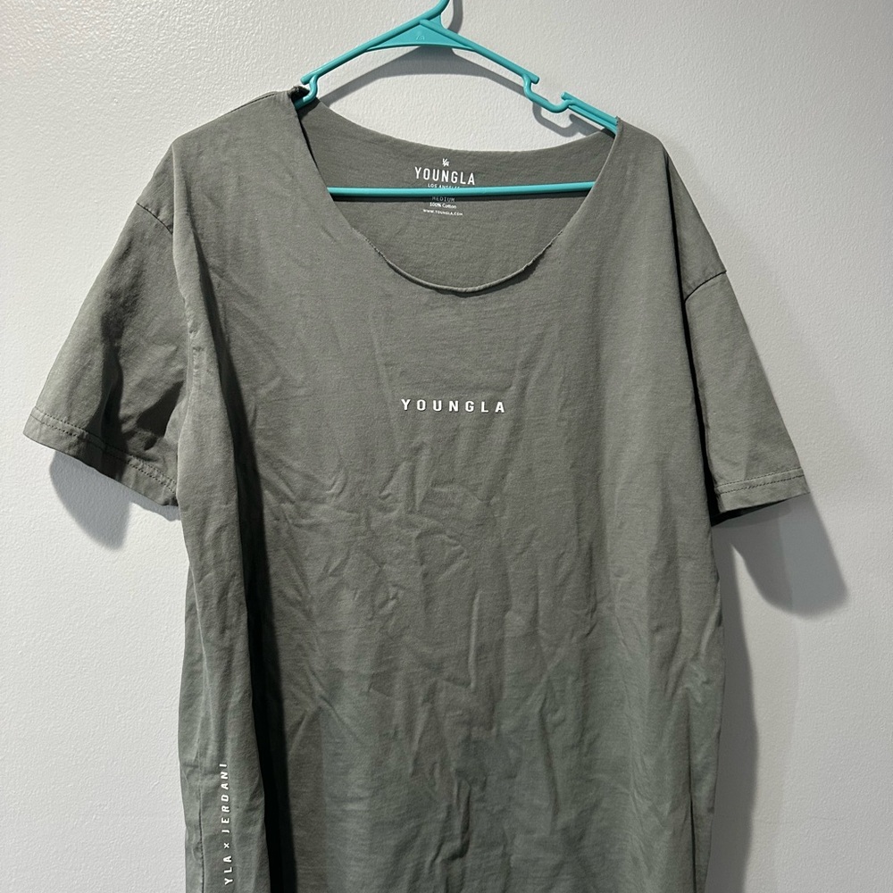 YoungLA Men's Olive Green Minimal Logo Short Sleeve Tee